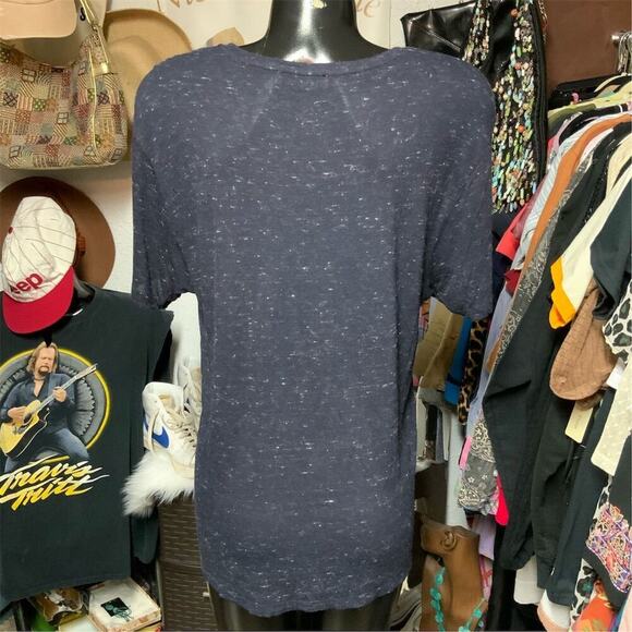 2214. Sandro Paris Unisex XL Speckled Blue Tee Semi sheer - Picture 3 of 5